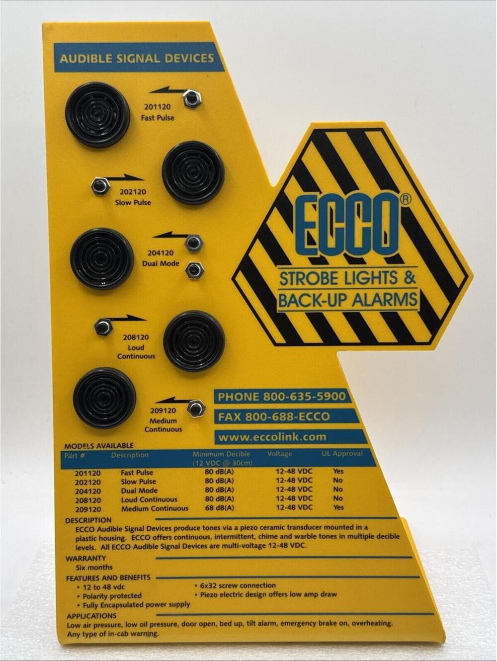 ECCO Electronics Store Display Audible Signal Devices Yellow 14x9” Plastic Rare
